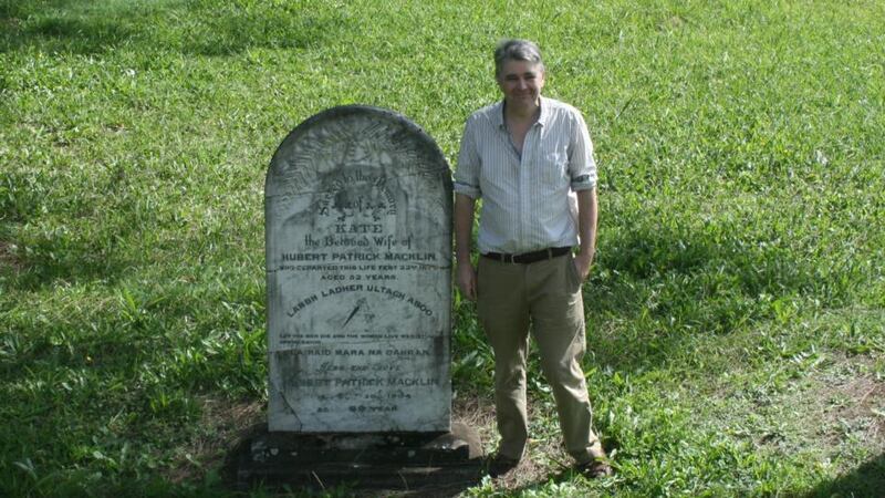 Hunting down an informer: Jonathan Wooding at the grave of his great-great-grandparents, Hubert Patrick Macklin and his wife, Kate, in West Kempsey cemetery