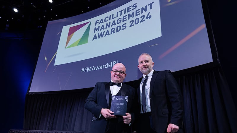 Martin Conneely, business development representative of Western Hygiene, presents the innovation in technology & systems – providers award to George Harold, Fexillon