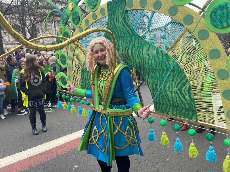 A performer takes part in the St Patrick's Day Parade in Belfast. Photograph: Jonathan McCambridge/PA Wire