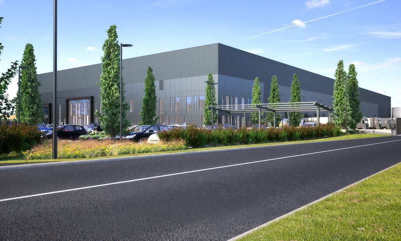 A computer-generated image of the logistics facility approved for the lands at Great Connell