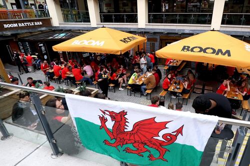 Fans getting fired up by the roar of the Welsh dragon