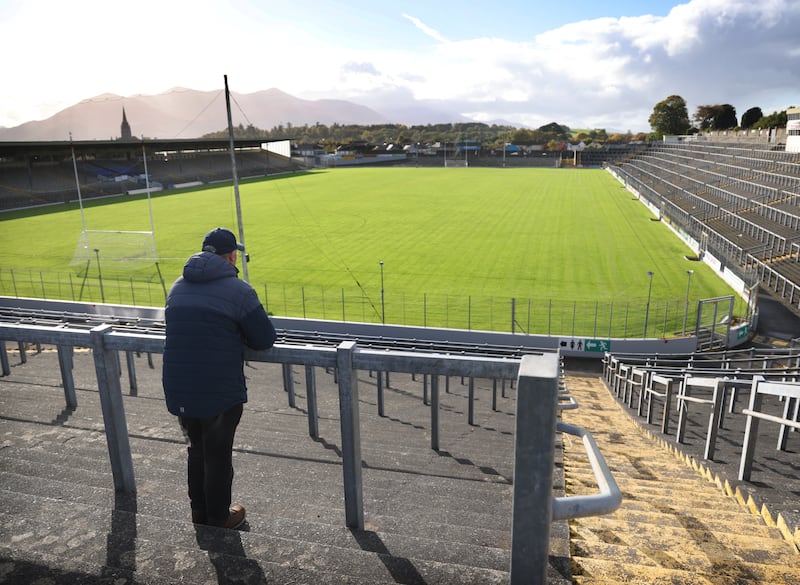 Der Brosnan, chairman of Fitzgerald Stadium, Killarney, on the east side embankment that was once a grassy hill where sheep grazed between games. Photograph: Bryan O’Brien