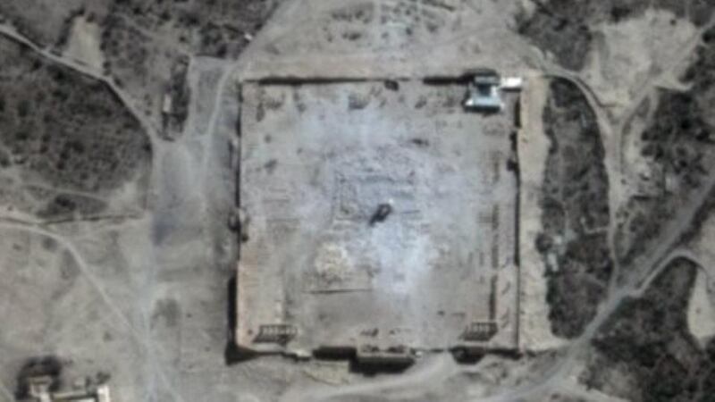 The compound of the Temple of Bel is seen after its destruction in Palmyra. Photograph: Handout via Reuters