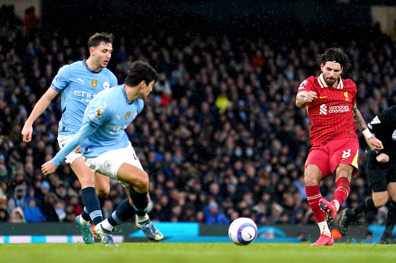 Dominik Szoboszlai scores Liverpool's second goal. Photograph: Martin Rickett/PA Wire