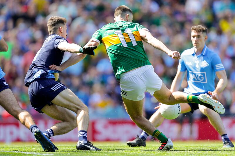 To address a situation that arose from an incident last year involving Dublin's Evan Comerford and Kerry's Seán O’Shea, a motion was passed to allow for a free or lineball to be retaken if an opposing player interferes with the goalposts. Photograph: Laszlo Geczo/Inpho