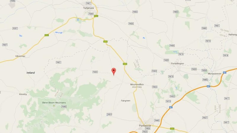 The village of Rosenallis in Co Laois, identified with a red flag, near where the search for Fiona Pender’s remains is concentrated. Image: Google Maps