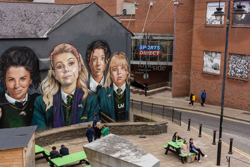 The Derry Girls mural in Derry. Photograph: Paulo Nunes dos Santos/Bloomberg/Getty