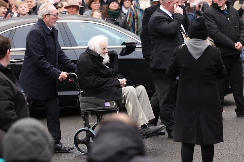 Shane MacGowan's father Maurice arrives for his son's funeral mass 
Photograph: Laura Hutton