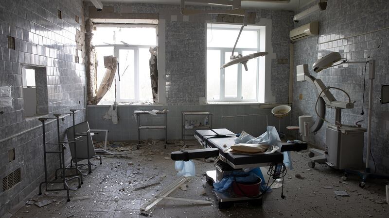 A damaged operating room at the hospital in Trostyanets. Photograph: Tyler Hicks/New York Times