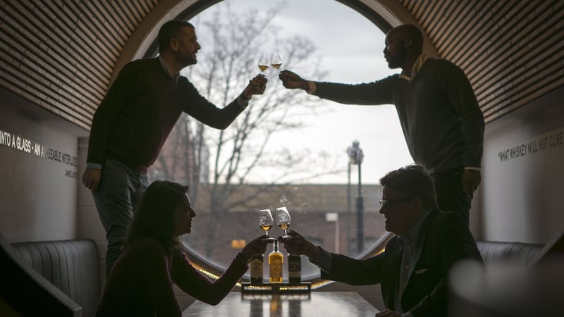 Priyanka Pahwa from Singapore, Henry Horkan of Bord Bia, Samka Ndlovu from South Africa and Jeffrey Painter from the US, at the Teeling Whiskey Distillery in Dublin as part of Bord Bia’s   food buyers’ event.