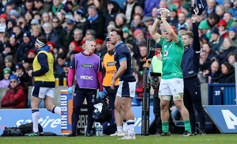 Ireland’s Josh van der Flier stepped in to play hooker during his team's Six Nations win over Scotland. Photograph: James Crombie/Inpho