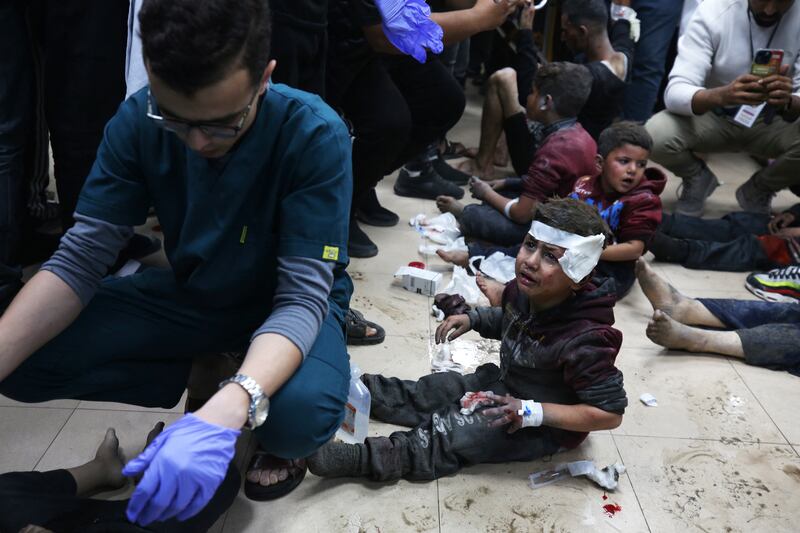 Children injured following Israeli strikes on al-Maghazi refugee camp receive care at Al-Aqsa hospital in the central Gaza Strip. Photograph: AFP via Getty Images