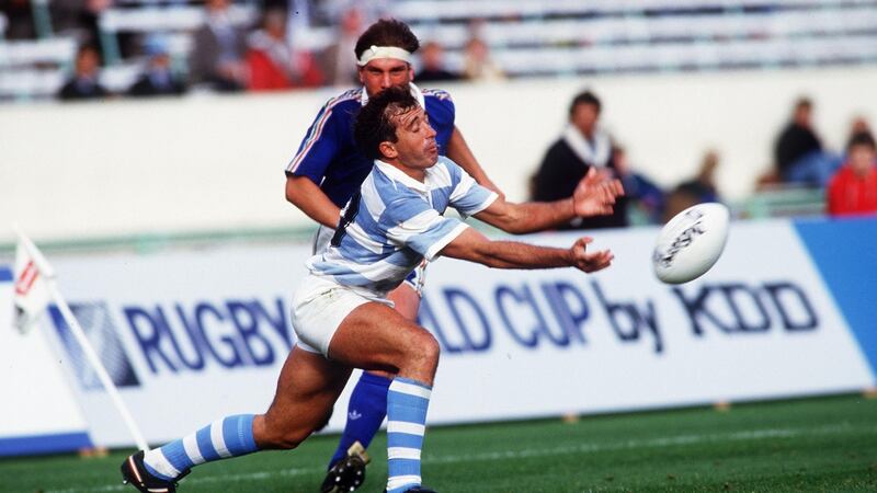 Argentina’s Hugo Porta in action against France in the 1987 Rugby World Cup. Photograph: Billy Stickland/Inpho