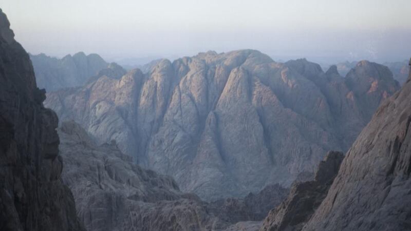 A view over Mount Safsafa in south Sinai, Egypt, the mountain where Moses supposedly received the 10 commandments