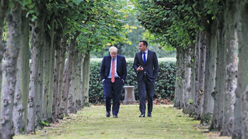 Leo Varadkar and  Boris Johnson meet at Thornton Manor Hotel, on The Wirral, Cheshire. Photograph: PA