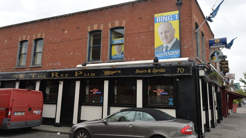 The Ref Pub at 70 Ballybough Road with a poster of Nial Ring. Photograph: Alan Betson