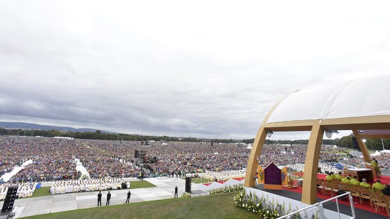 Pope Francis leads the Mass at Phoenix Park in Dublin. Photograph: AFP