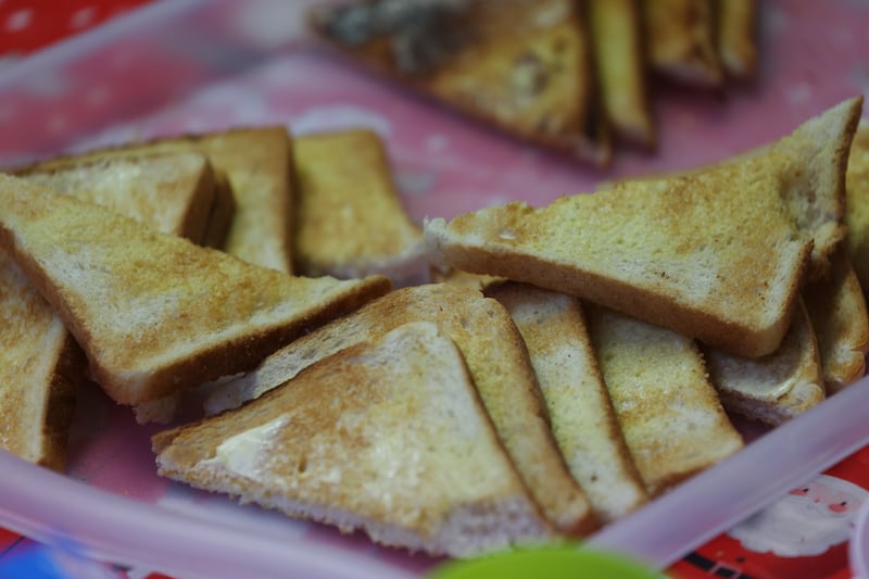 Buttered slices of toast in the breakfast club at St Francis Senior National School in Priorswood, north Dublin. Photograph: Bryan O’Brien