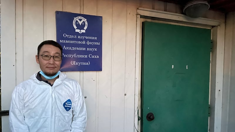 Stanislav Kolesov, a researcher at Yakutia’s Academy of Sciences in Siberia, at its storage building for Ice Age animals. Photograph: Daniel McLaughlin