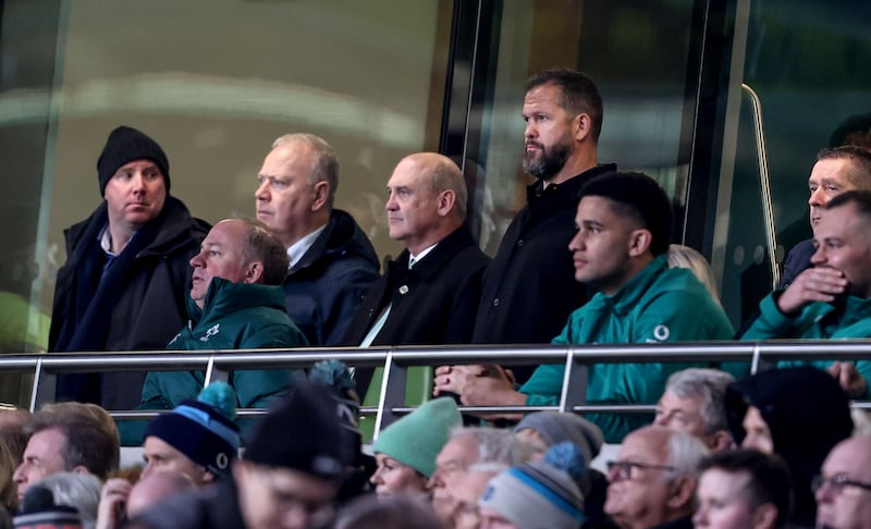 Andy Farrell watches the game from the stands. Farrell has left the team temporarily to manage the British and Irish Lions. Photograph: Dan Sheridan/Inpho