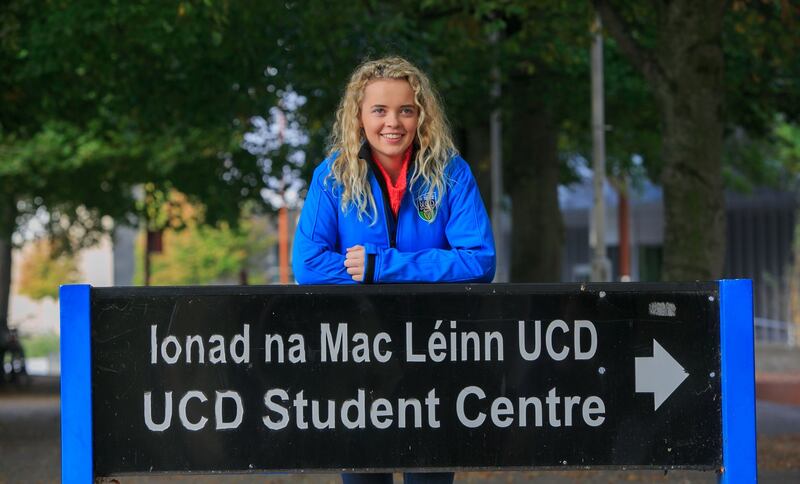 Rebecca Carter at the UCD Students Union to marking her first day of college following her High Court appeal case to get a marking mistake fixed in time for her to go to university to study veterinary medicine Photograph: Gareth Chaney/Collins