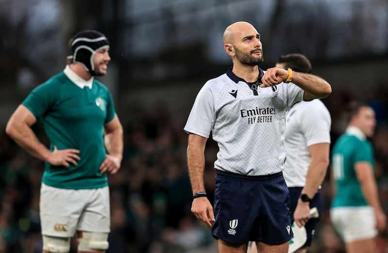 Referee Andrea Piardi during Ireland's clash with Australia. Photograph: Dan Sheridan/Inpho