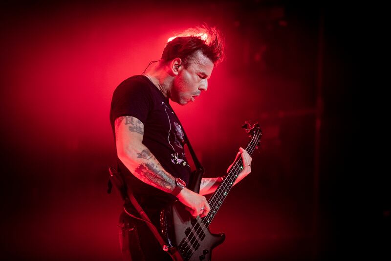 Chris Wolstenholme of Muse performs at the 3Arena in Dublin. Photograph: Tom Honan