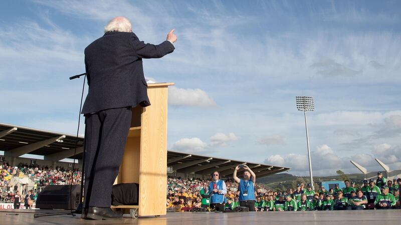 President of Ireland Michael D. Higgins speaks on stage to the athletes at the opening of the Special Olympics Ireland Games on Thursday. Photograph: Tommy Dickson/Inpho.