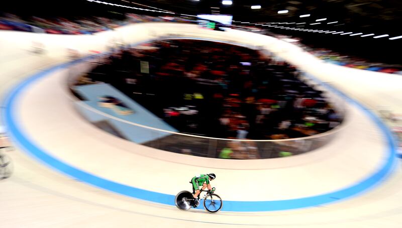 Mia Griffin in the track cycling women's madison final in the 2022 European Championships in Munich. Photograph: Tom Maher/Inpho