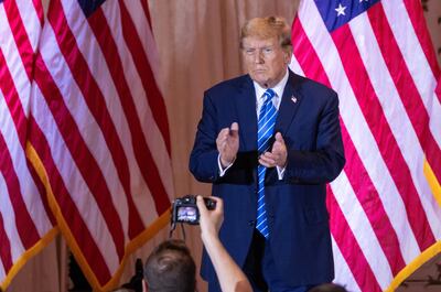 Donald Trump faces supporters during a Super Tuesday election night watch party in Mar-a-Lago, Florida. Photograph: Cristobal Herrera-Ulashkevic/EPA