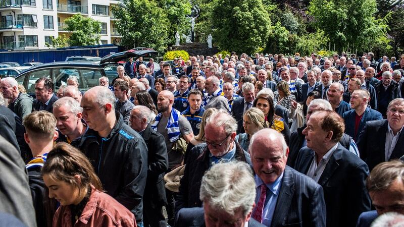 Mourners arrive at the funeral of famous Dublin footballer Anton O’Toole at the Mount Argus church in Kimmage. Photograph: James Forde