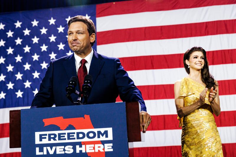 Florida governor Ron DeSantis and his wife, Casey, at his election night party in Tampa, Florida, on November 8th. Photograph: Scott McIntyre/New York Times