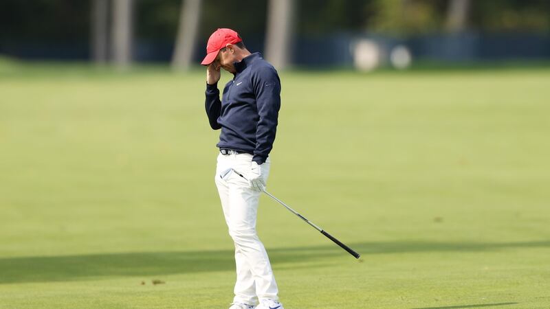 Rory McIlroy reacts after playing an approach shot on the fifth during the second round of the 120th US Open Championship at Winged Foot Golf Club in Mamaroneck, New York. Photo: Gregory Shamus/Getty Images