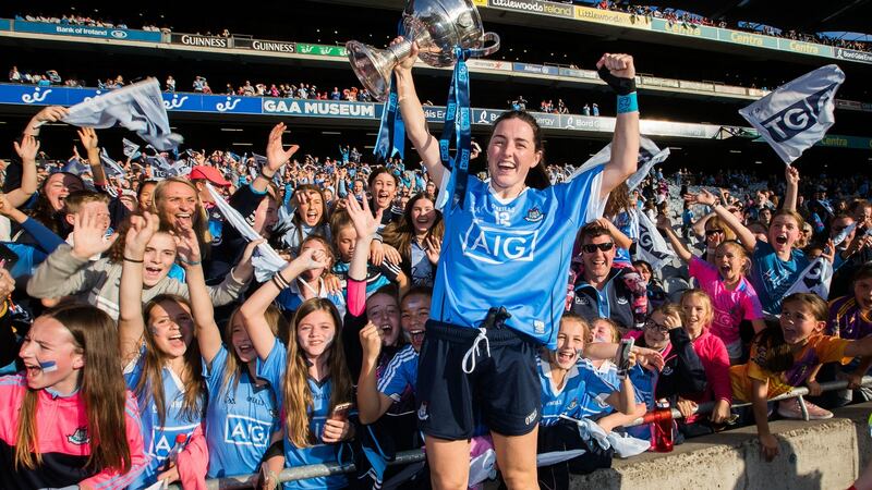 Dublin’s Lyndsey Davey celebrates with the trophy after the 2018 final. Photo: Tommy Dickson/Inpho