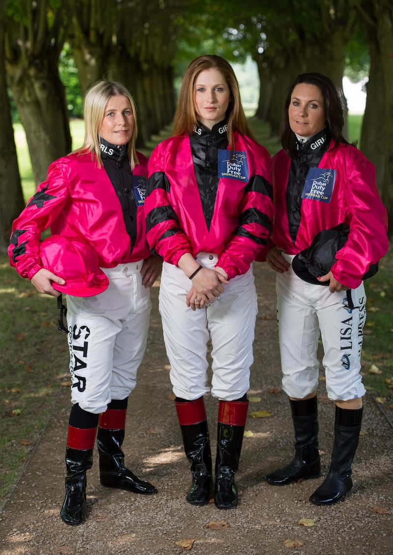 Cathy Gannon, Rosie Napravnik and Lisa Allpress ahead of the Dubai Duty Free Shergar Cup at Ascot, England, in 2013. Photograph: Ian Gavan/Getty Images for Ascot Racecourse