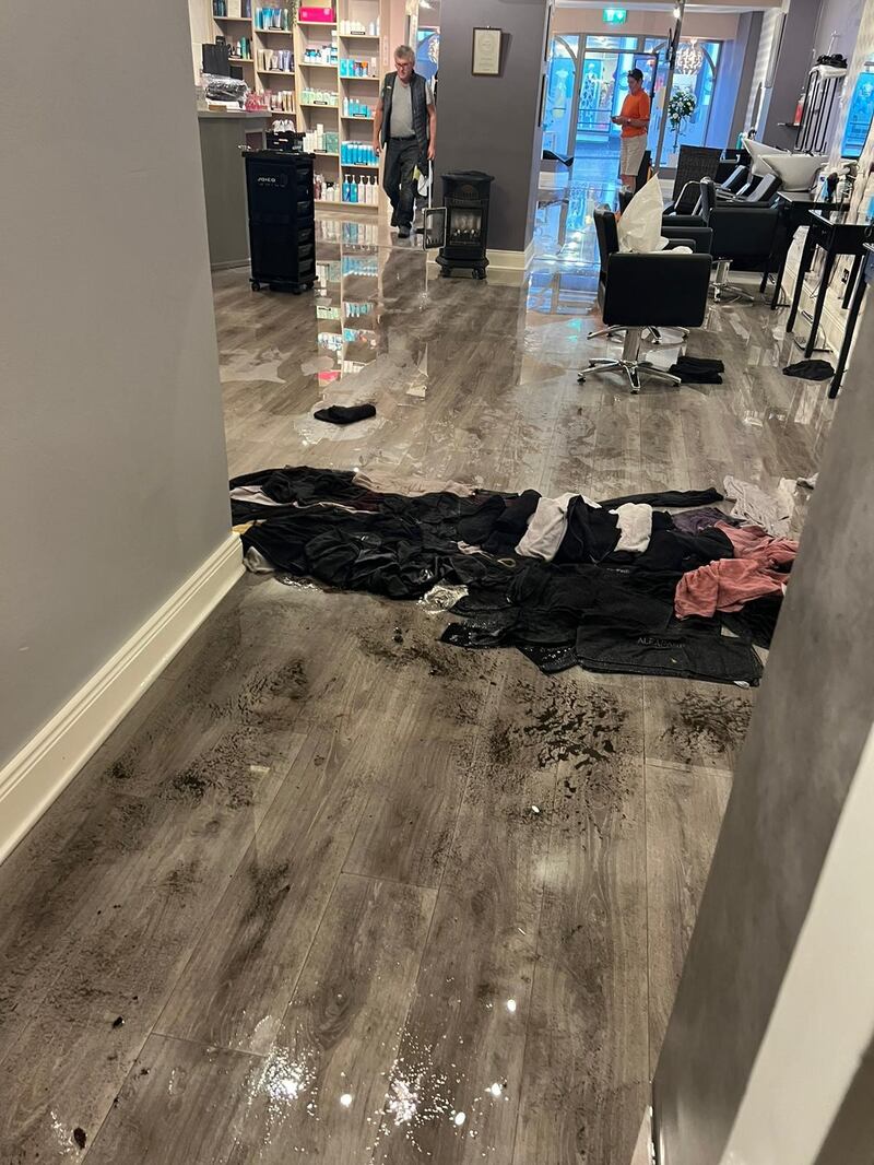 Flood damage in Tracey Grimes's hair salon in Listowel, Kerry.