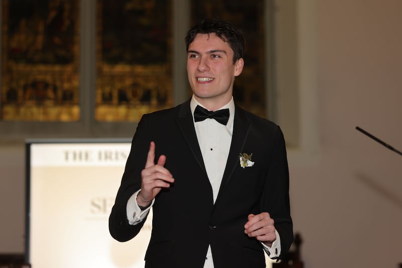 Coleman Hegarty from UCD L&H at the Irish Times Debate semi-final at Rathgar Methodist Church. Photograph: Alan Betson

