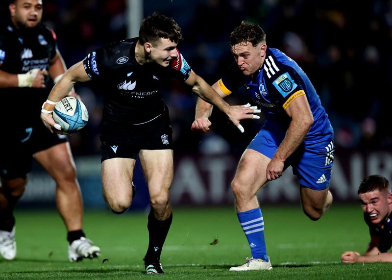 Liam Turner chases Glasgow Warriors' Jamie Dobie during Leinster's 40-5 win on Saturday. Photograph: Billy Stickland/Inpho