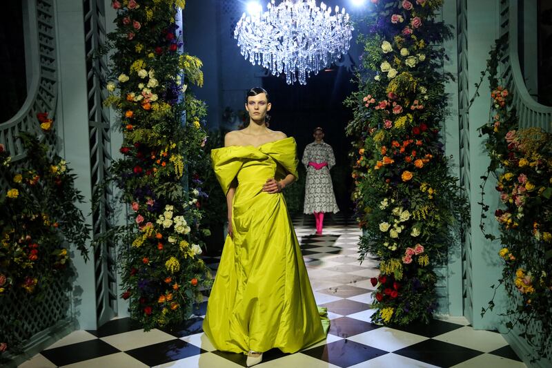 Richard Quinn's autumn-winter 2023 fashion show collection at London Fashion Week on Saturday. Photograph: Isabel Infantes/AFP/Getty Images