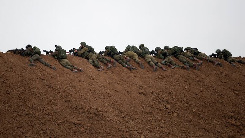 Israeli sharpshooters take position along  the Israeli  border with Gaza, near Nir Am and next to the Gaza town of Beit Hanun.  Photograph: Atef Safadi/EPA