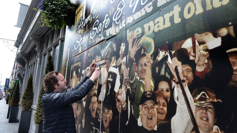 Willie Ahern at the Palace Bar during the lockdown. Photograph: Dara Mac Dónaill