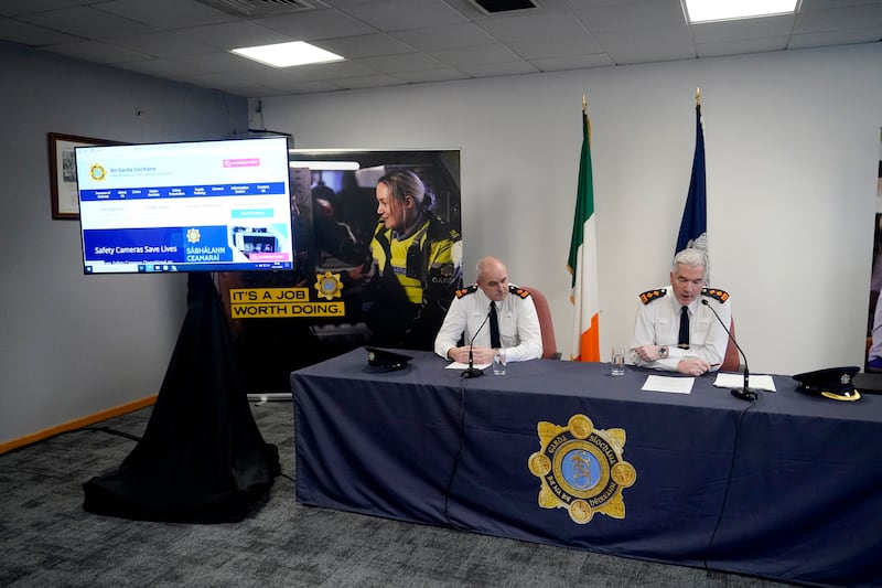 An Garda Síochana Superintendent Liam Geraghty and An Garda Síochana Chief Superintendent Patrick McMenamin providing an update on the serious public disorder in Dublin city centre in November 2023. Photograph: Niall Carson/PA Wire