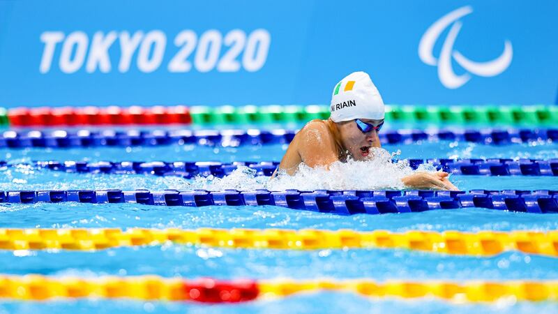 Ireland’s Róisín Ní Ríain in action during the Women’s 100m breaststroke  SB13  final at the Tokyo Aquatic Centre. Photograph: Tommy Dickson/Inpho