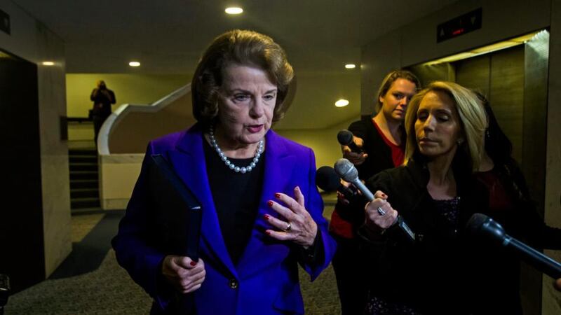 Democratic senator Dianne Feinstein prepares to speak on the Senate floor about the  release of a report on Bush-era CIA torture policies in the Hart Senate Office Building in Washington, DC.  Photograph: Jim Lo Scalzo/EPA