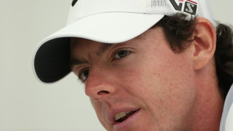 Rory McIlroy answers questions from the media at a press conference during the Pro-Am round prior to the BMW PGA Championship on the West Course at Wentworth. Photograph: Warren Little/Getty Images