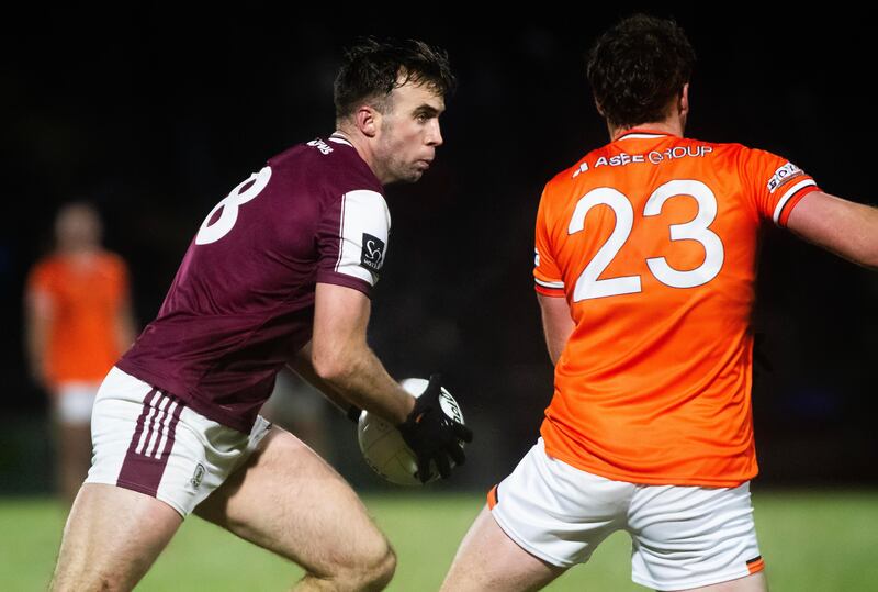 Galway’s Paul Conroy and Armagh’s Jason Duffy in Pearse Stadium, Galway. Photograph: Evan Logan/Inpho