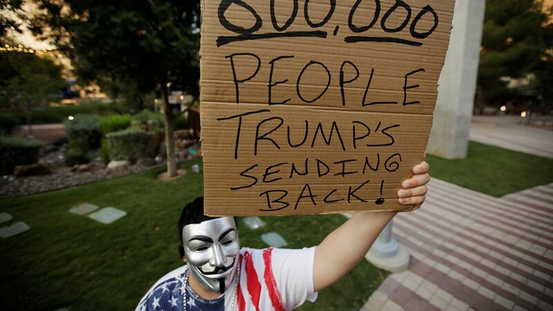 A man protests against the decision to end the Deferred Action for Childhood Arrivals (DACA) policy at the San Jacinto Plaza in El Paso, Texas. Photograph: Jose Luis Gonzalez/Reuters