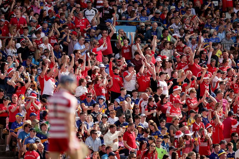 Cork fans outnumbering Tipperary fans during 
a Munster senior hurling championship match at Semple Stadium, Thurles, in May 2024. Photograph: Laszlo Geczo/Inpho