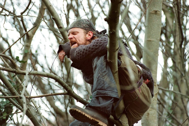 An environmentalist protests against tree felling in the Glen Of The Downs in Co Wicklow in 1999. Photograph: Bryan O'Brien