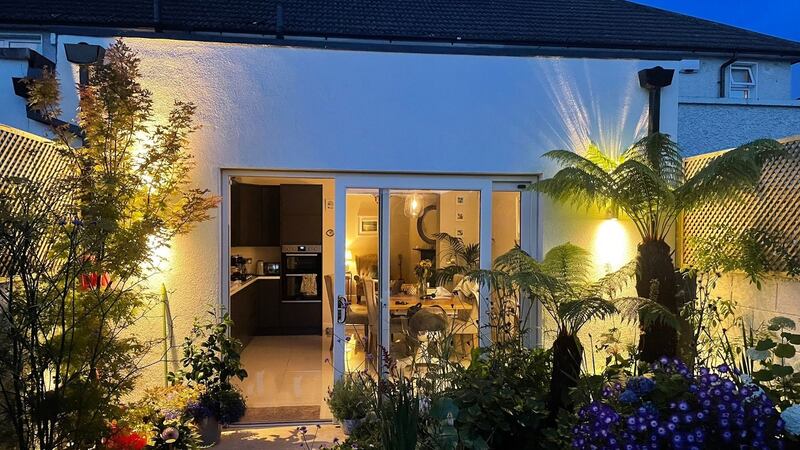 Back garden looking towards kitchen extension